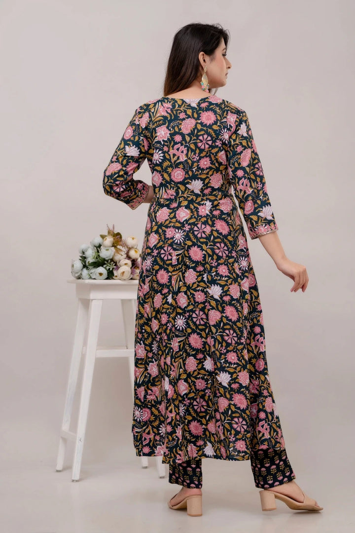 Ready-Made Green Kurti Set | Rayon Cotton | Digital Prints & Embroidery