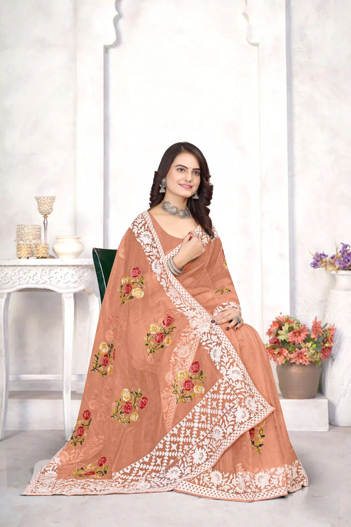 Organza Saree with Heavy Multi-Thread Embroidery Work | Party Wear Elegance