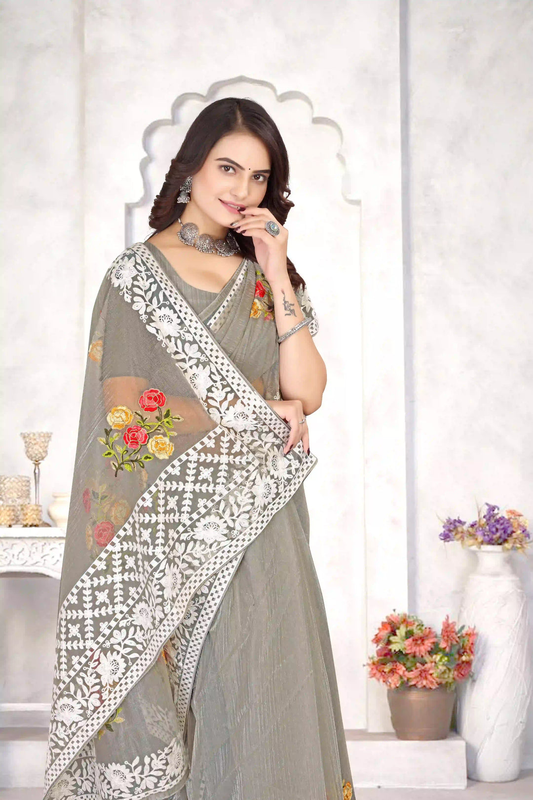 Organza Saree with Heavy Multi-Thread Embroidery Work | Party Wear Elegance