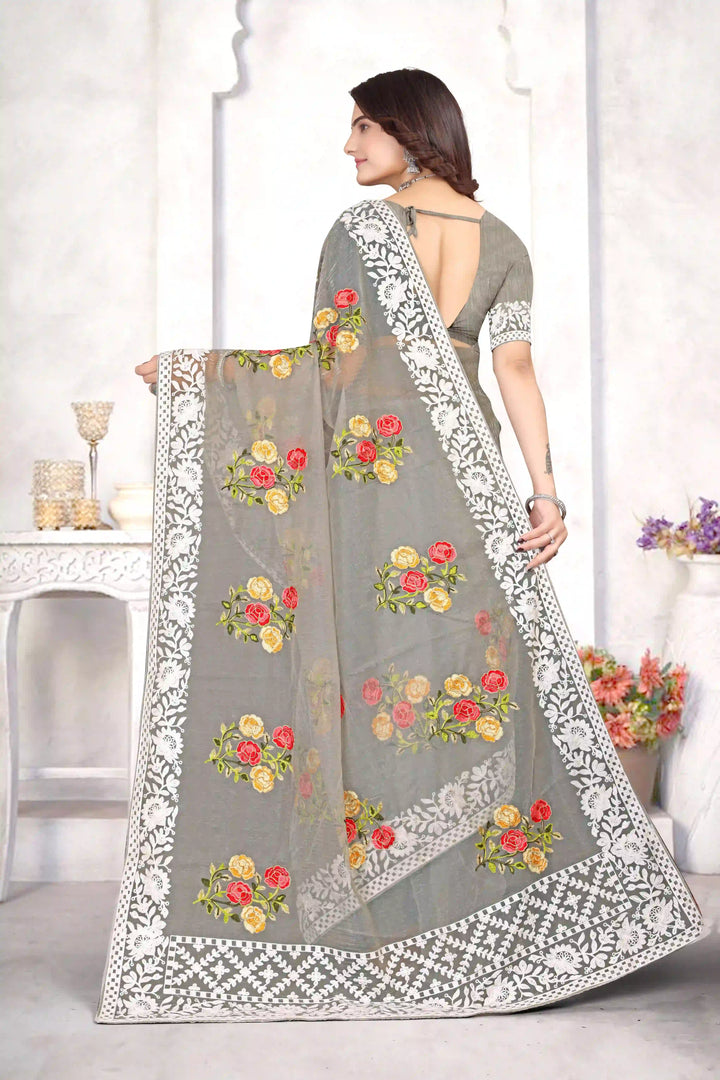 Organza Saree with Heavy Multi-Thread Embroidery Work | Party Wear Elegance