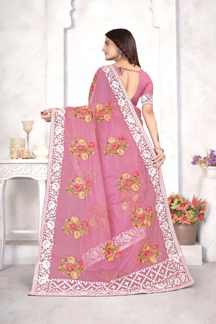 Organza Saree with Heavy Multi-Thread Embroidery Work | Party Wear Elegance