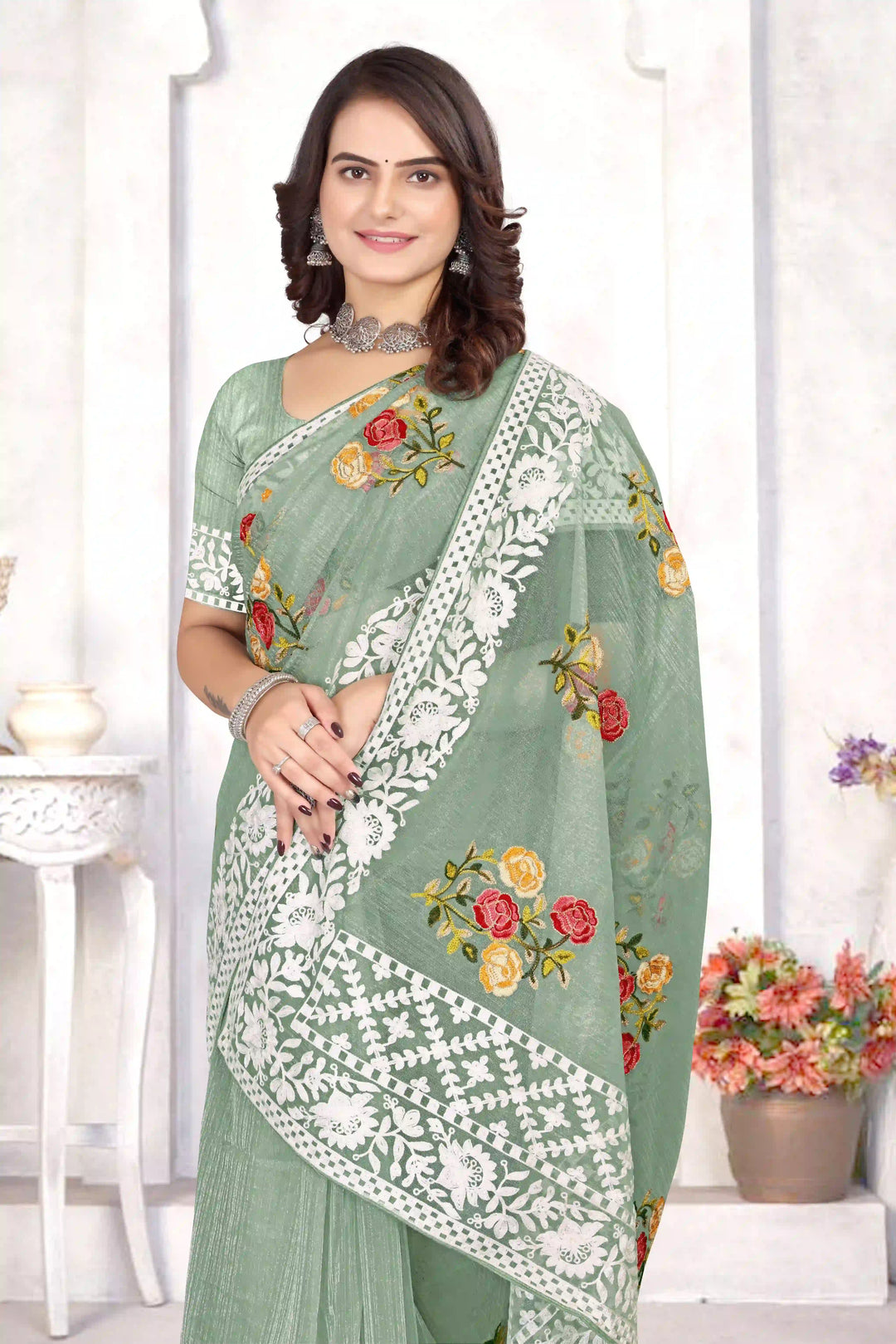Organza Saree with Heavy Multi-Thread Embroidery Work | Party Wear Elegance