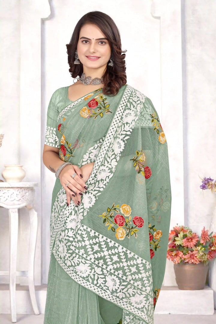 Organza Saree with Heavy Multi-Thread Embroidery Work | Party Wear Elegance