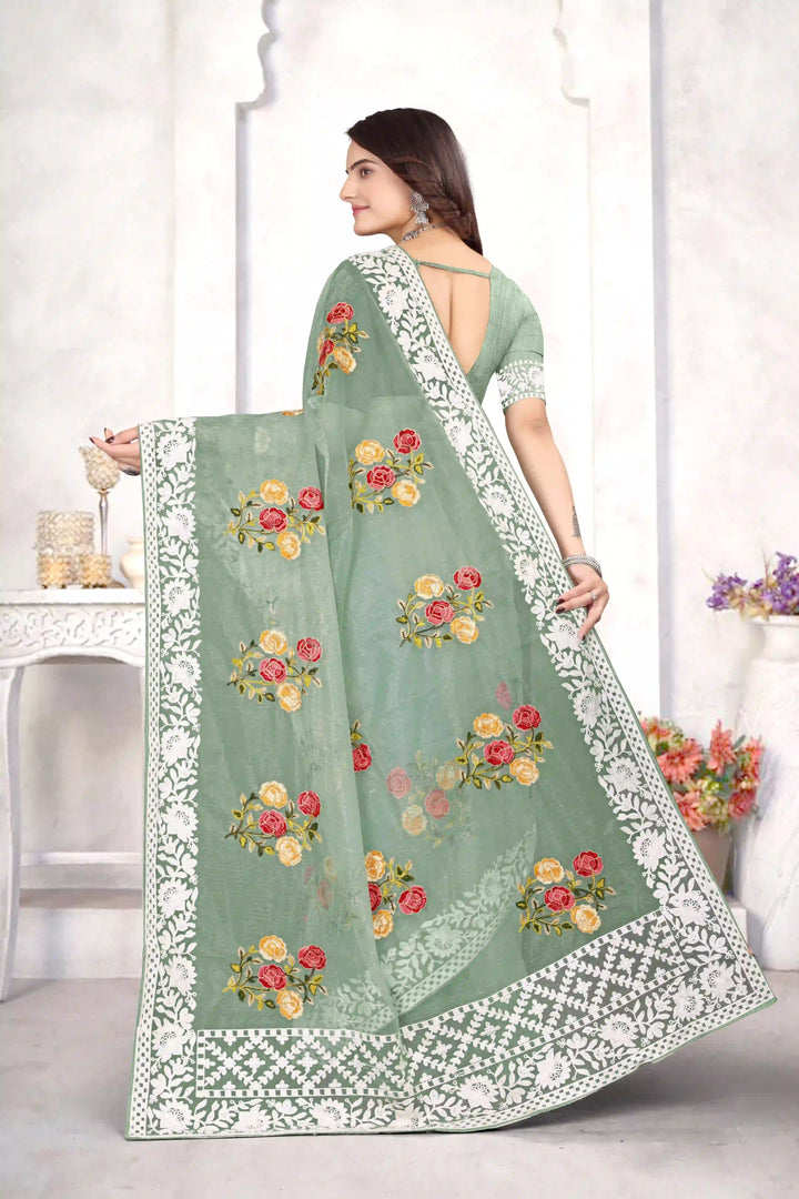 Organza Saree with Heavy Multi-Thread Embroidery Work | Party Wear Elegance