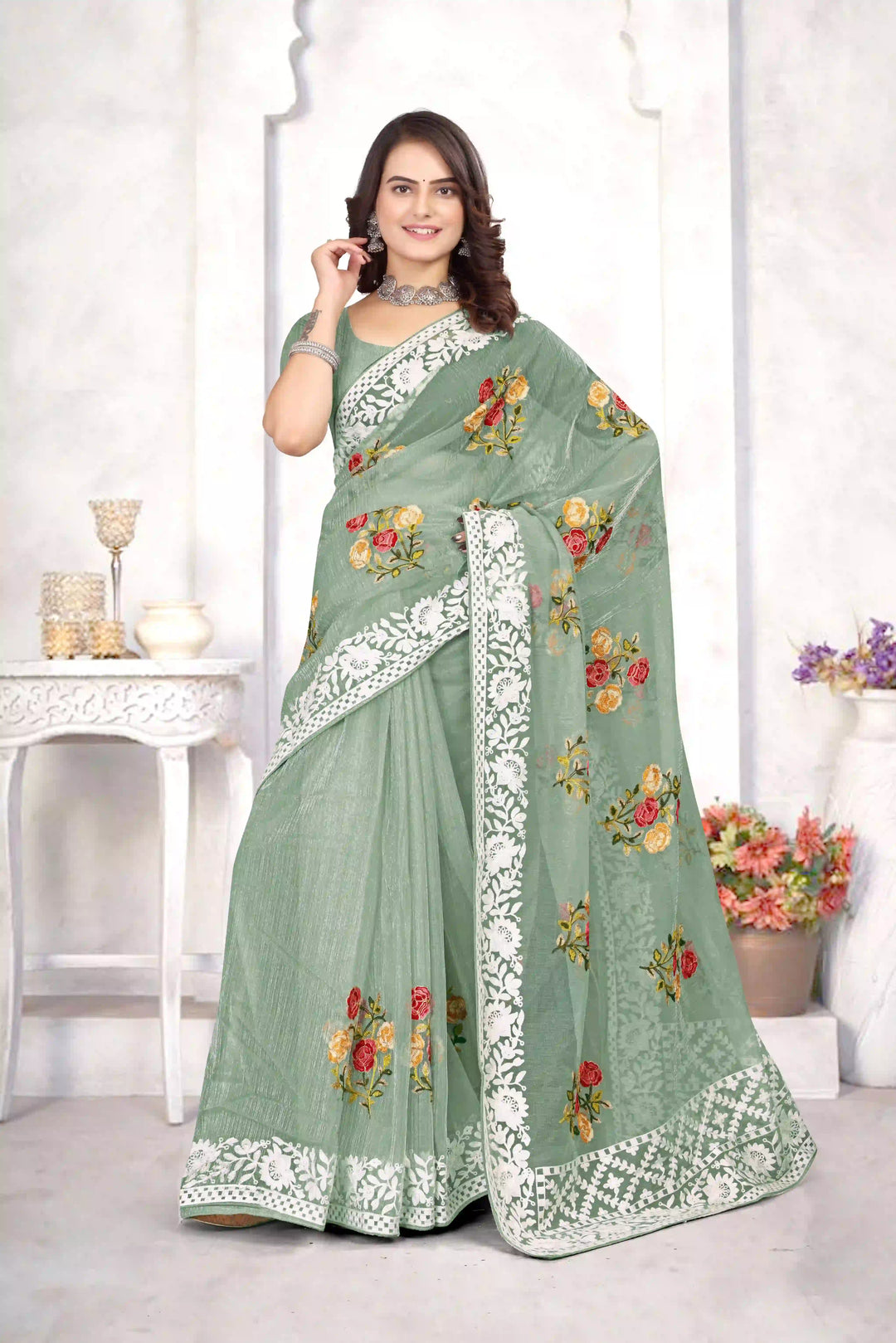 Organza Saree with Heavy Multi-Thread Embroidery Work | Party Wear Elegance