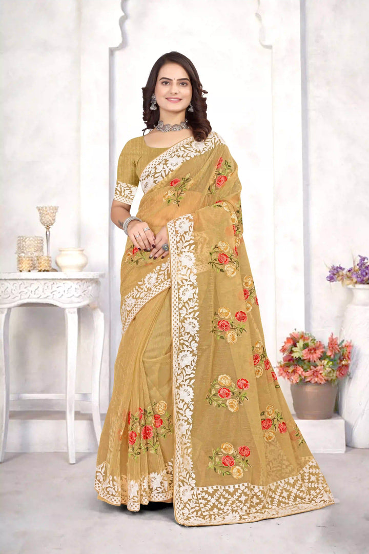 Organza Saree with Heavy Multi-Thread Embroidery Work | Party Wear Elegance