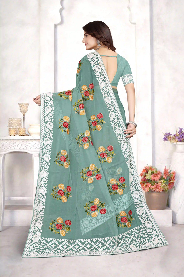Organza Saree with Heavy Multi-Thread Embroidery Work | Party Wear Elegance