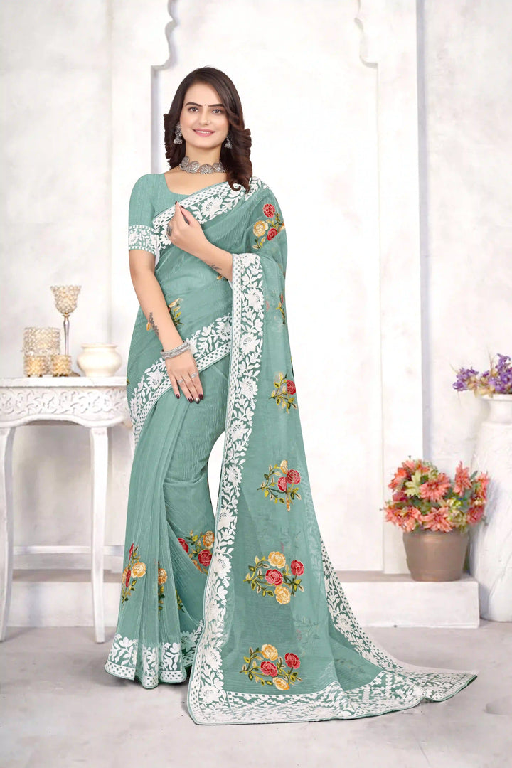 Organza Saree with Heavy Multi-Thread Embroidery Work | Party Wear Elegance