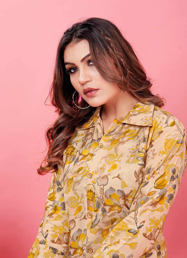 Beige Rayon Co-Ord Set for Women | Designer Printed Casual Outfit