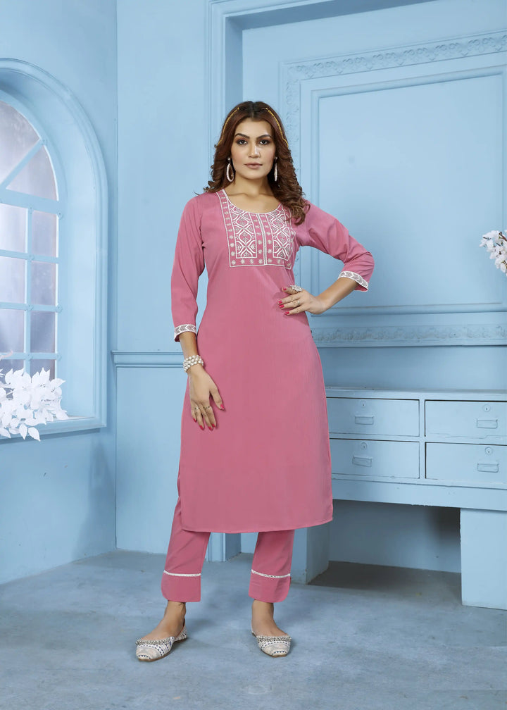 Designer Pink Rinkal Cotton Kurta Set | Stylish Pocket Kurti for Casual Wear