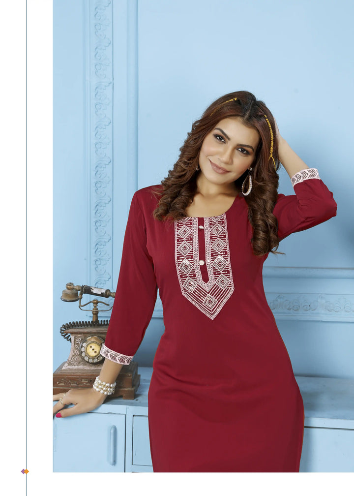 Designer Maroon Rinkal Cotton Kurta Set | Stylish Pocket Kurti for Casual Wear