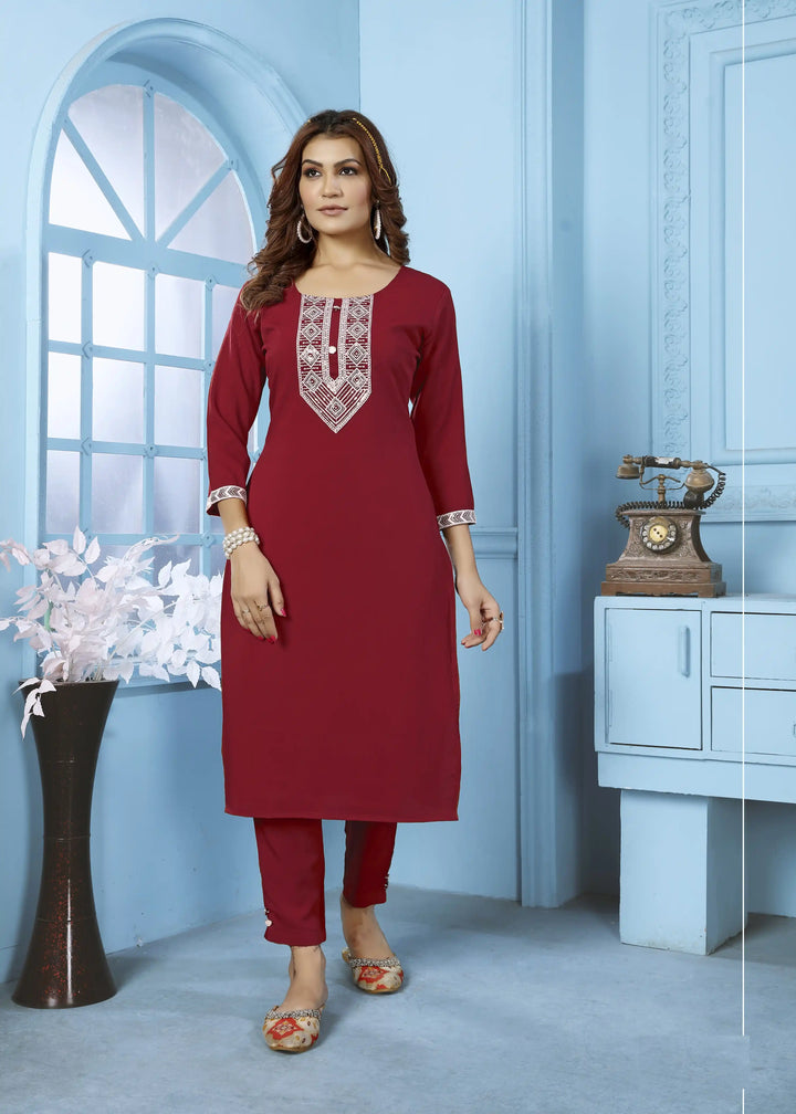Designer Maroon Rinkal Cotton Kurta Set | Stylish Pocket Kurti for Casual Wear