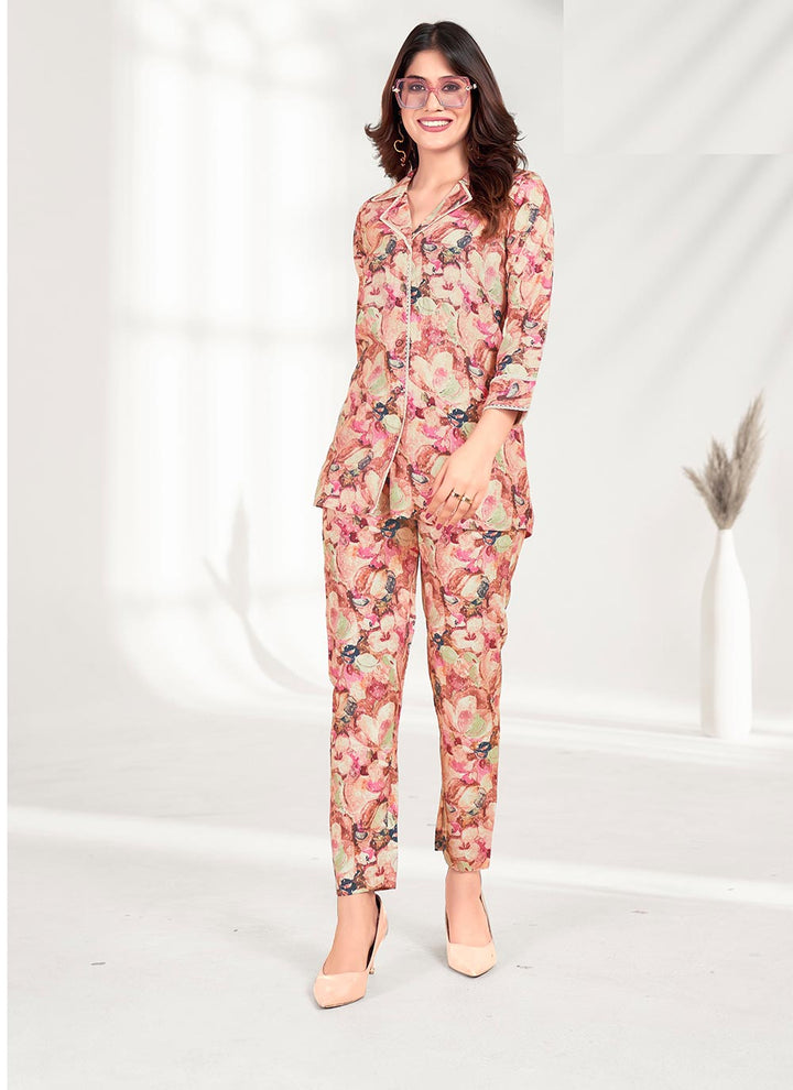 Pink Designer Co-Ord Set | Rayon Casual Wear with Pocket Details