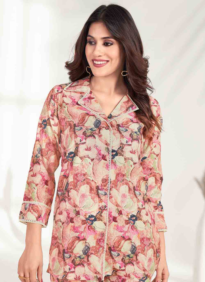 Pink Designer Co-Ord Set | Rayon Casual Wear with Pocket Details