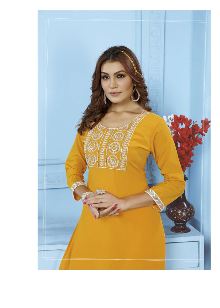 Stylish Rinkal Cotton Kurti Set | Embroidered Kurti with Pant for Women