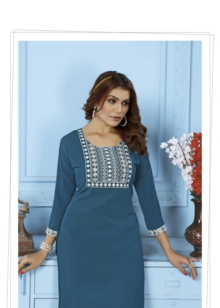 Stylish Rinkal Cotton Kurti Set | Embroidered Kurti with Pant for Women