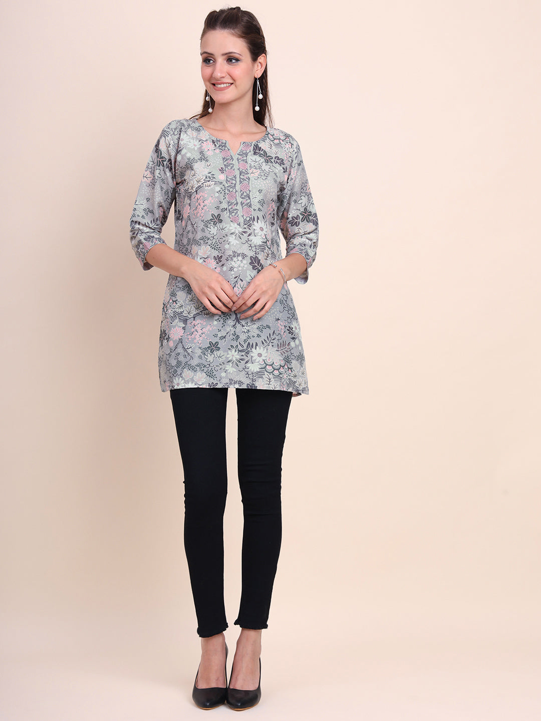 Stylish Grey Cotton Kurti | Elegant Designer Digital Prints