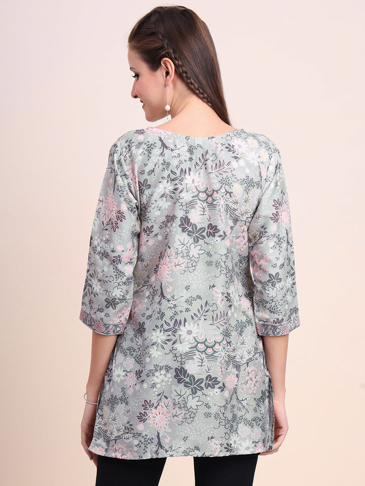 Stylish Grey Cotton Kurti | Elegant Designer Digital Prints