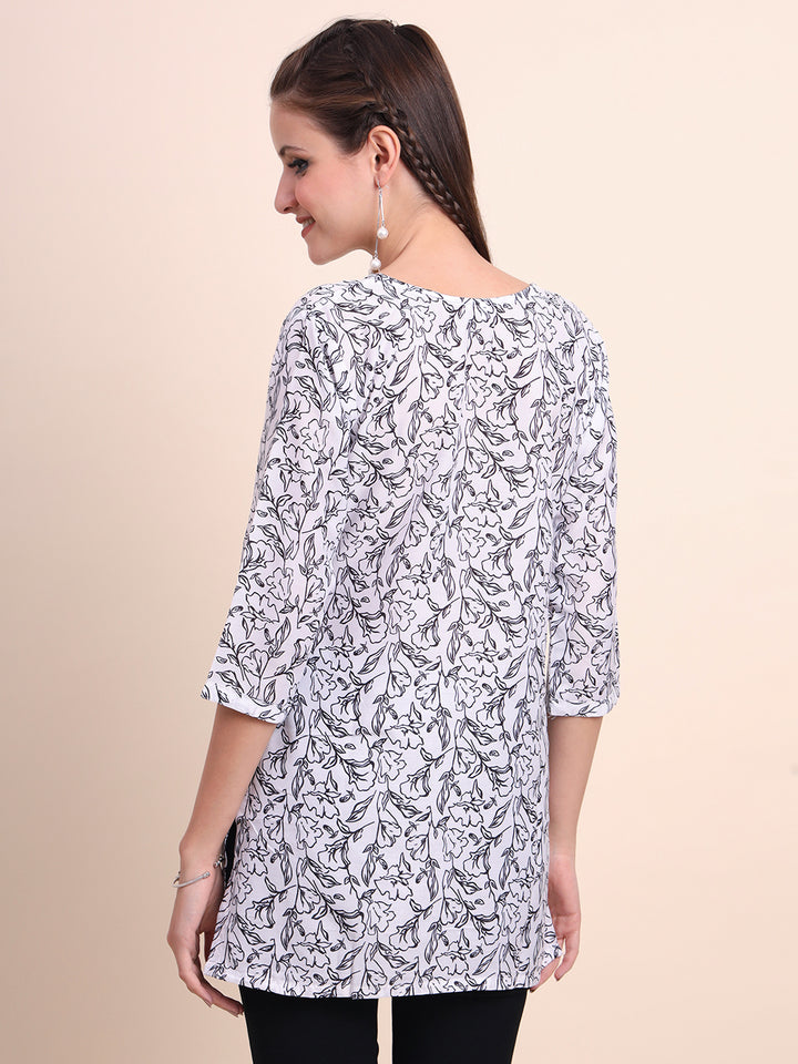 Stylish White Cotton Kurti | Elegant Designer Digital Prints