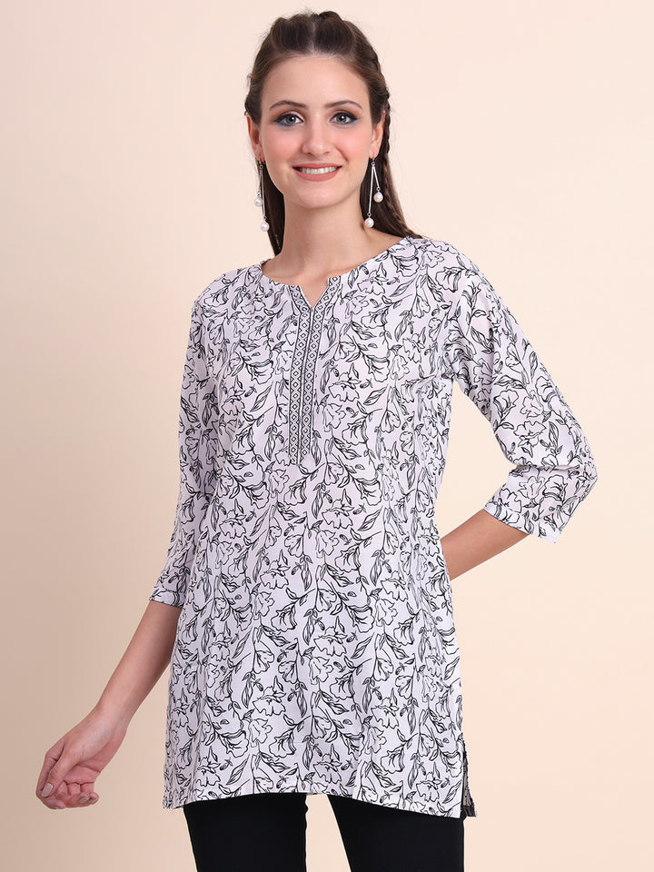 Stylish White Cotton Kurti | Elegant Designer Digital Prints