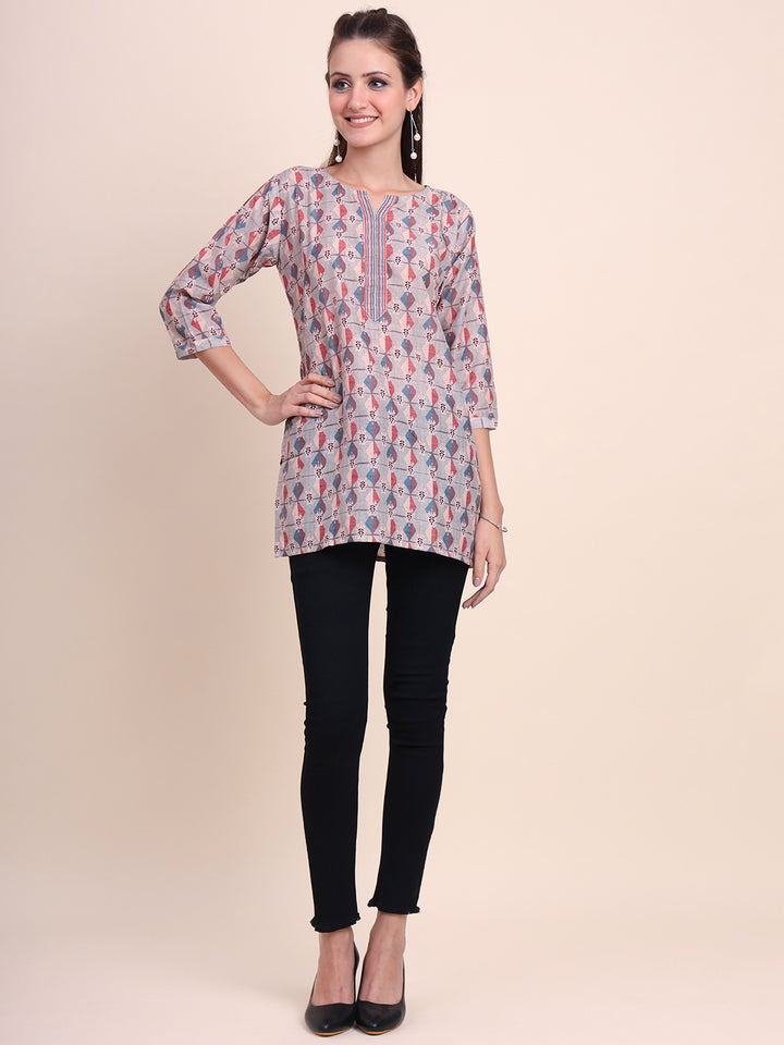 Stylish Cream Cotton Kurti | Elegant Designer Digital Prints