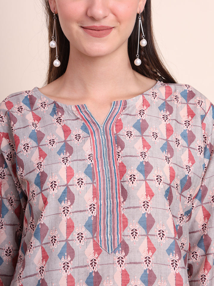 Stylish Cream Cotton Kurti | Elegant Designer Digital Prints