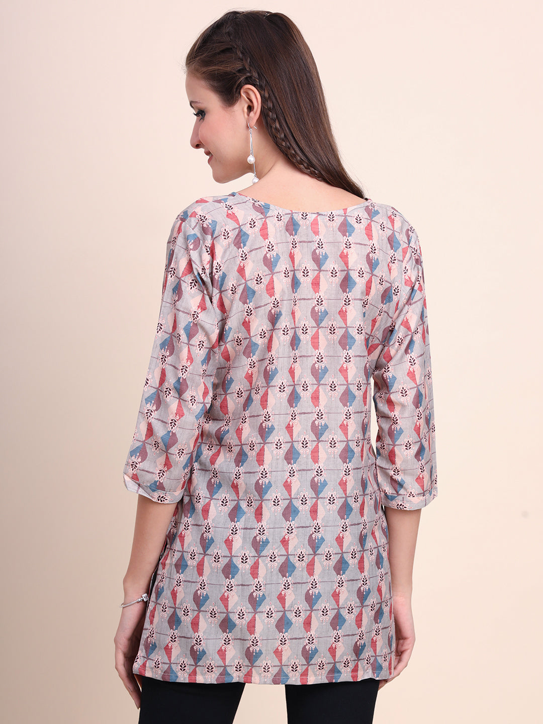 Stylish Cream Cotton Kurti | Elegant Designer Digital Prints