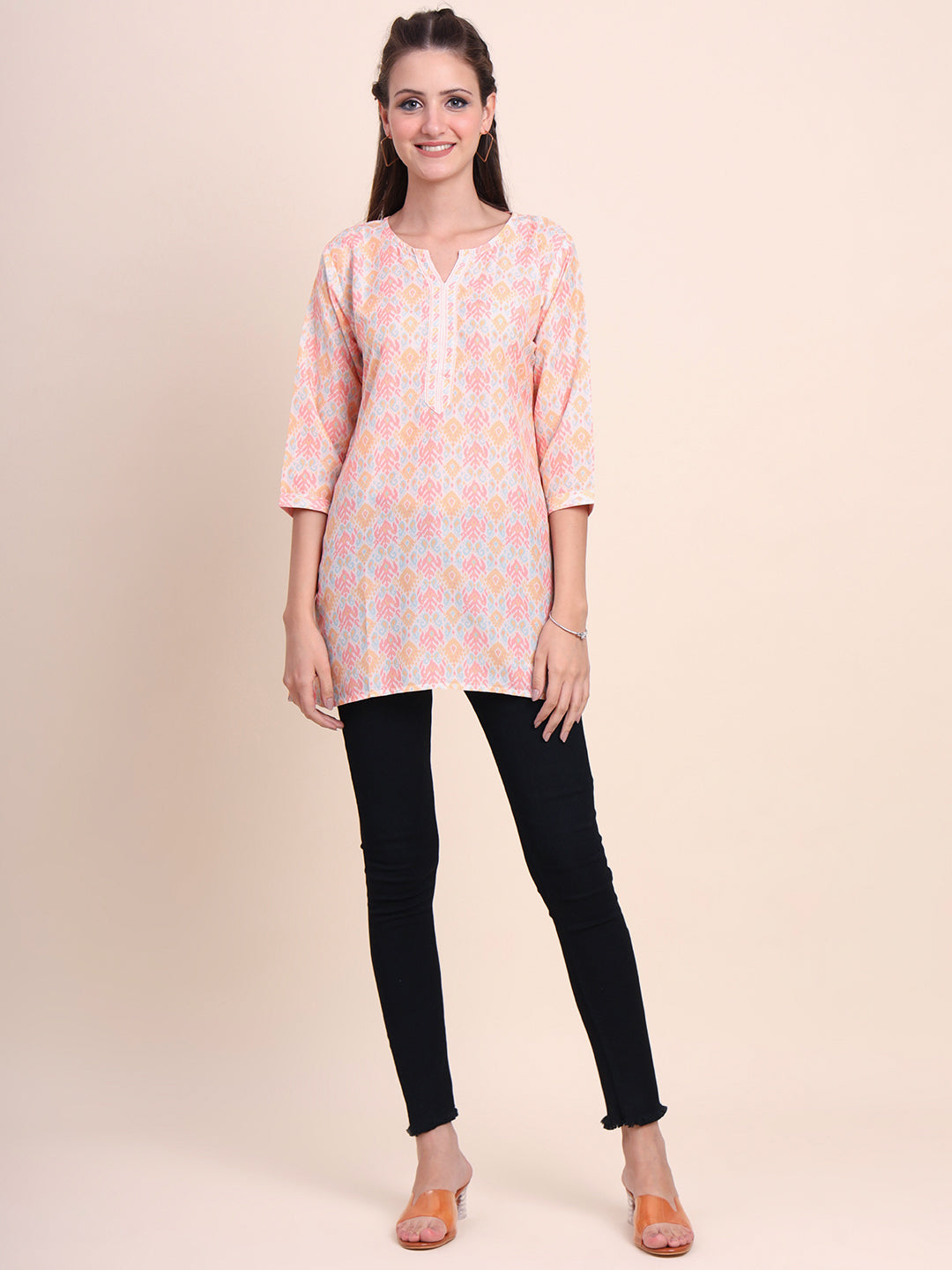 Stylish Peach Cotton Kurti | Elegant Designer Digital Prints