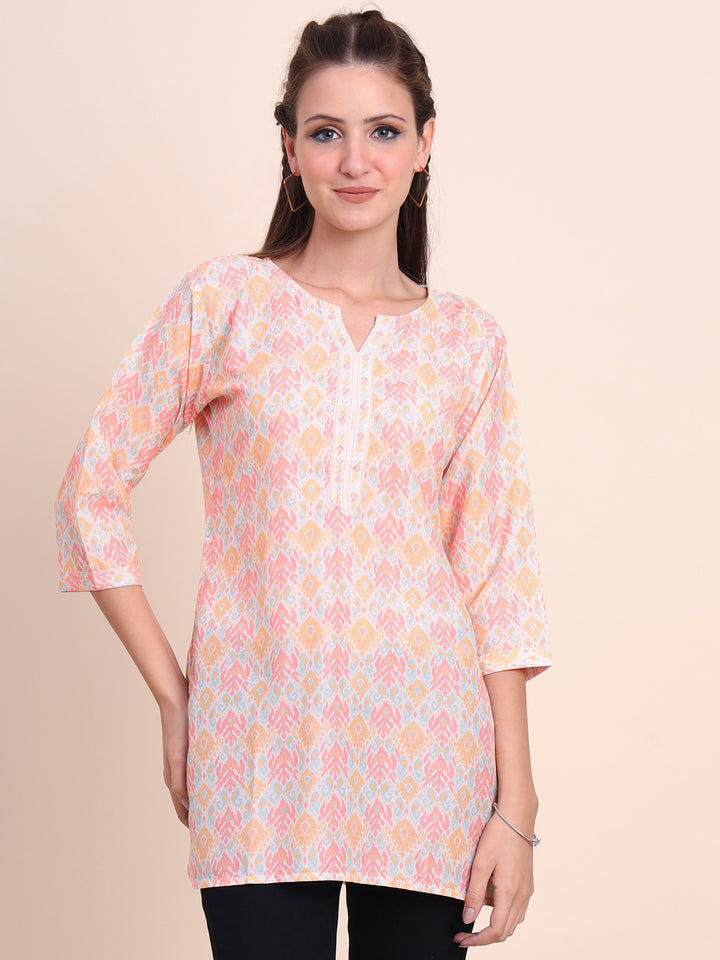 Stylish Peach Cotton Kurti | Elegant Designer Digital Prints