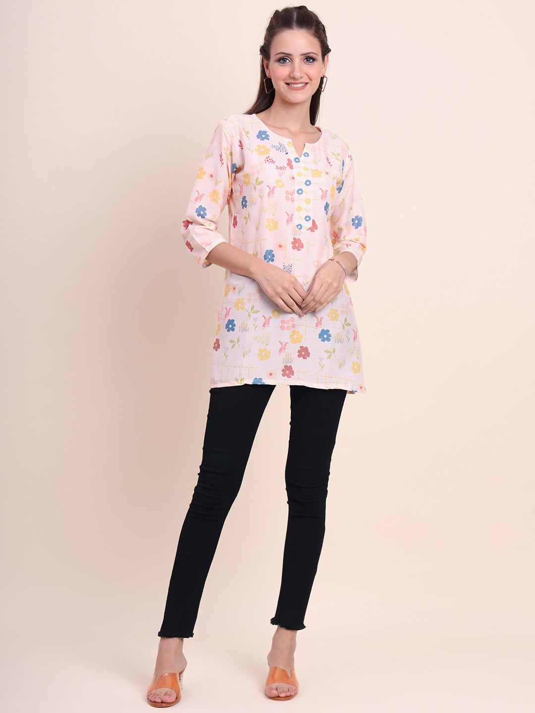 Trendy Peach Cotton Kurti | Designer Digital Prints for Casual Wear