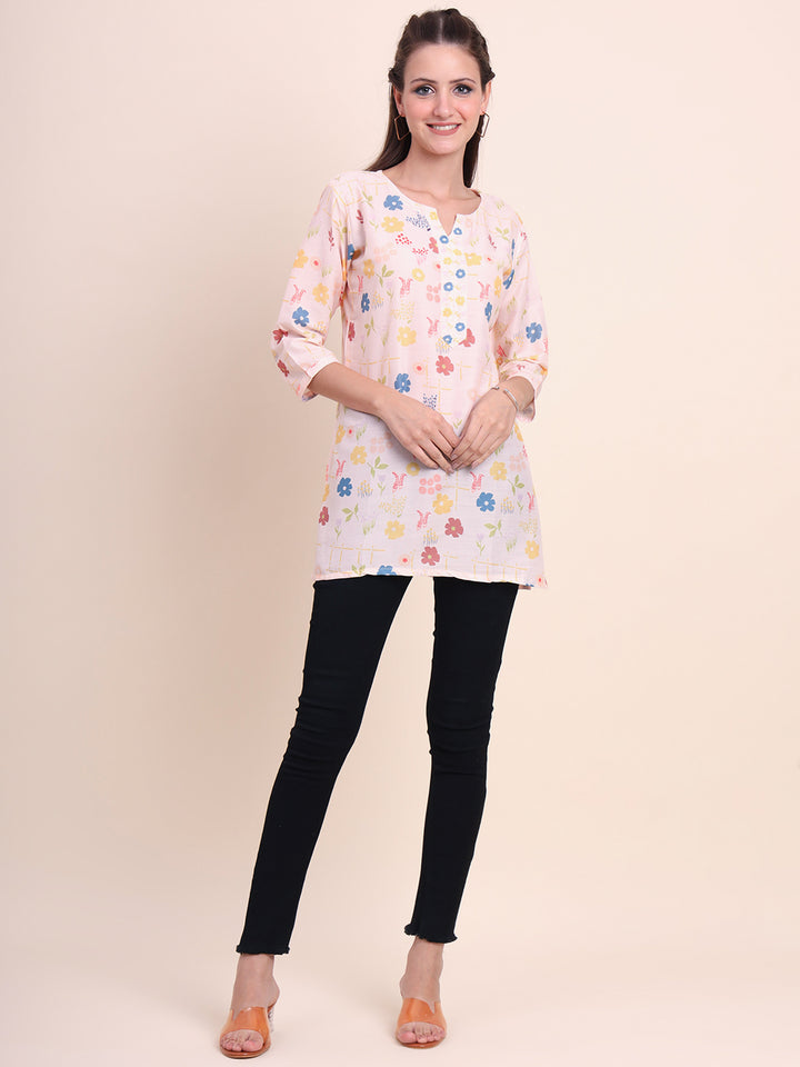 Trendy Peach Cotton Kurti | Designer Digital Prints for Casual Wear