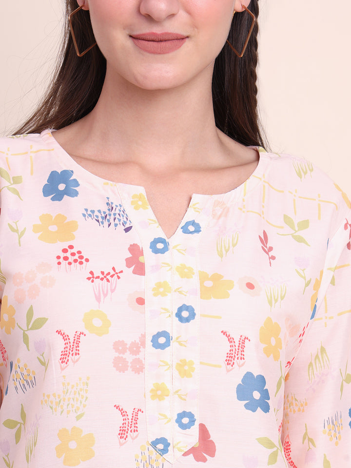 Trendy Peach Cotton Kurti | Designer Digital Prints for Casual Wear