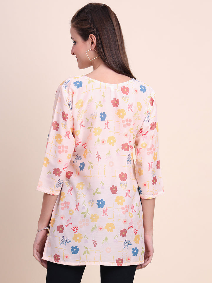 Trendy Peach Cotton Kurti | Designer Digital Prints for Casual Wear