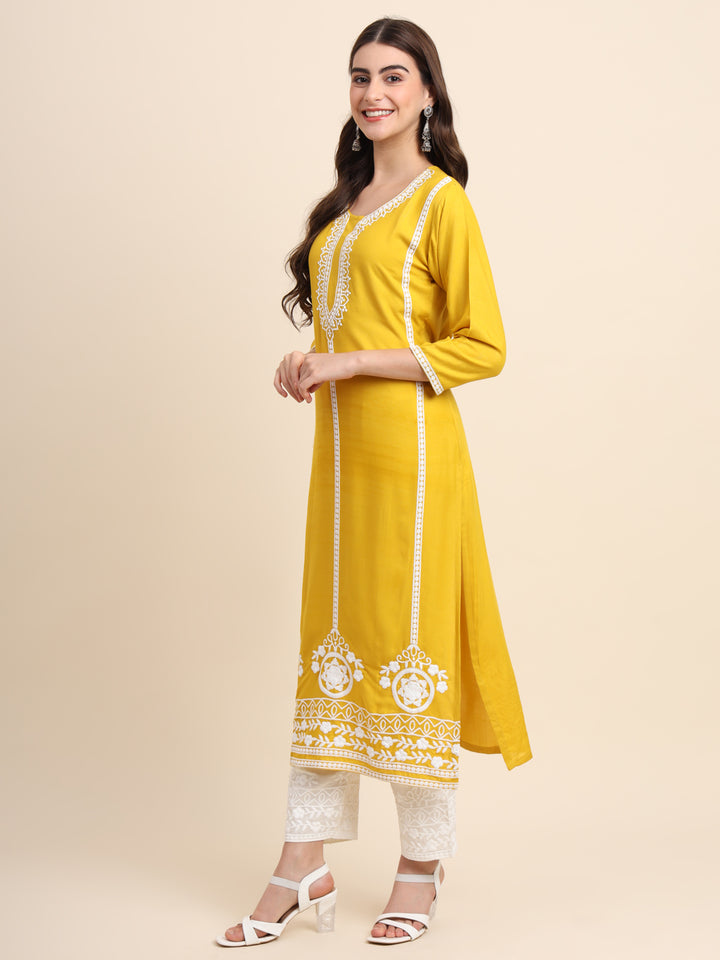 Designer Rayon Kurti | Beautiful Embroidered Ready-Made Outfit