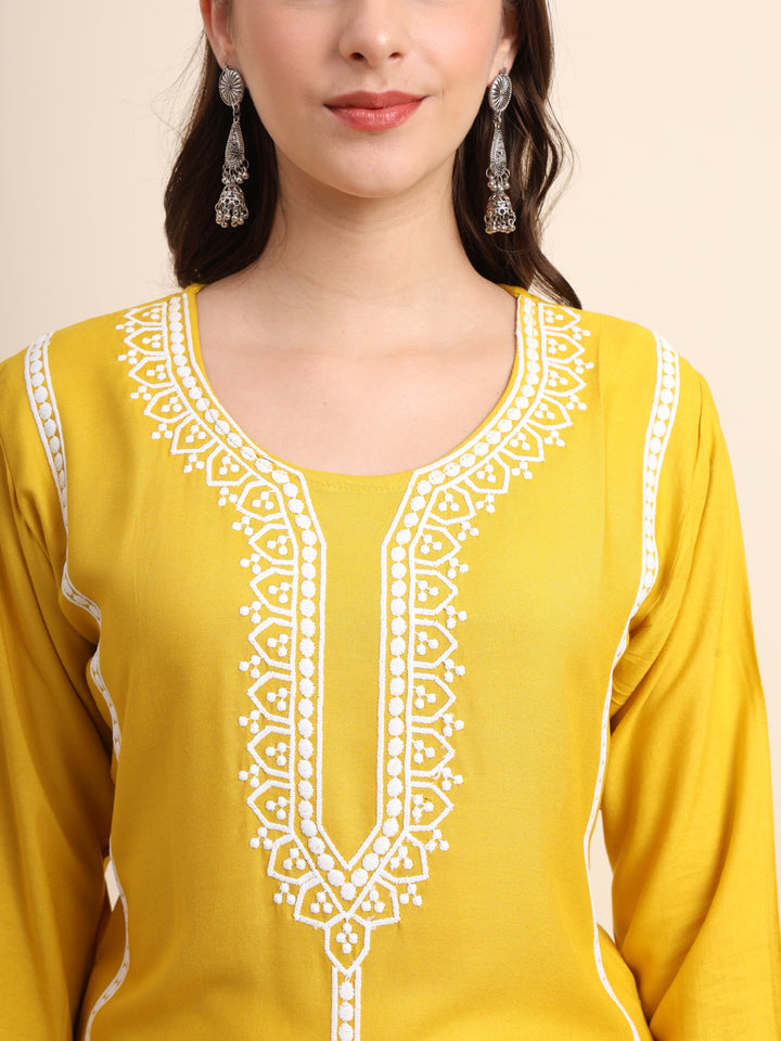 Designer Rayon Kurti | Beautiful Embroidered Ready-Made Outfit