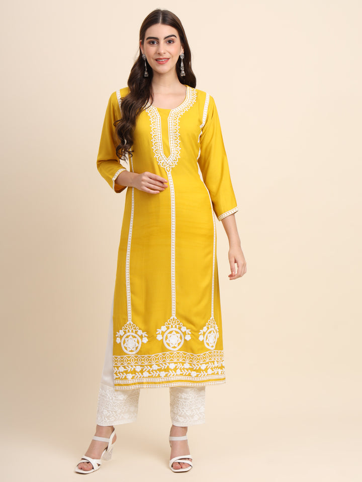 Designer Rayon Kurti | Beautiful Embroidered Ready-Made Outfit