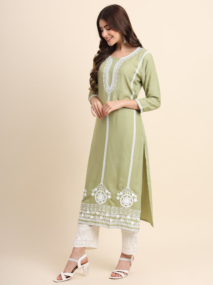 Designer Rayon Kurti | Beautiful Embroidered Ready-Made Outfit