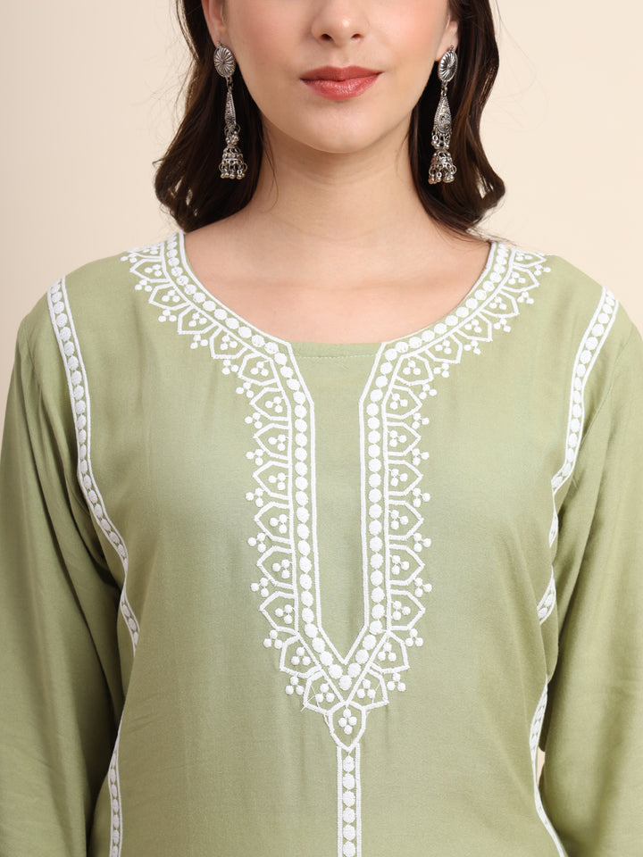 Designer Rayon Kurti | Beautiful Embroidered Ready-Made Outfit