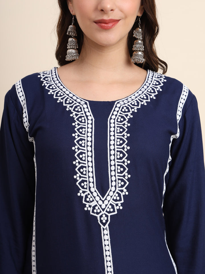 Designer Rayon Kurti | Beautiful Embroidered Ready-Made Outfit