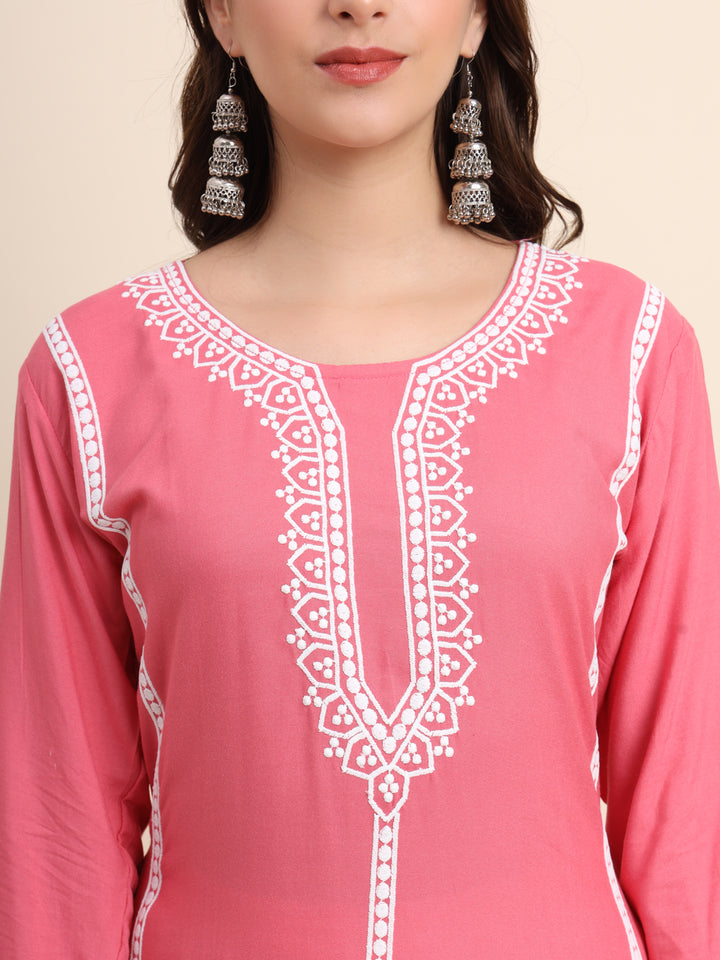 Designer Rayon Kurti | Beautiful Embroidered Ready-Made Outfit