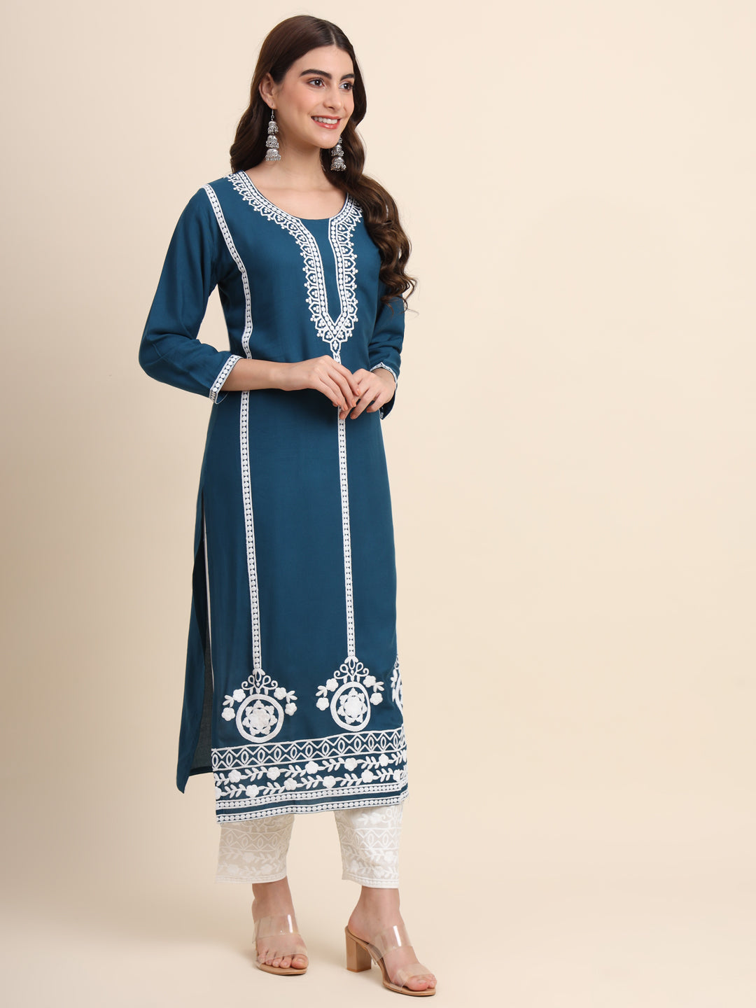 Designer Rayon Kurti | Beautiful Embroidered Ready-Made Outfit