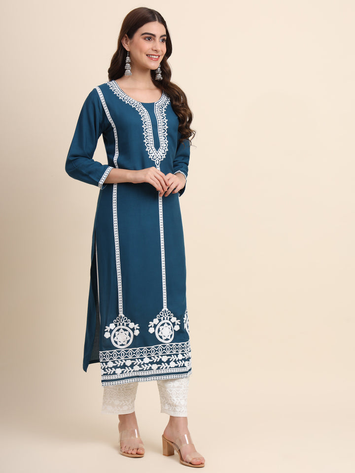 Designer Rayon Kurti | Beautiful Embroidered Ready-Made Outfit