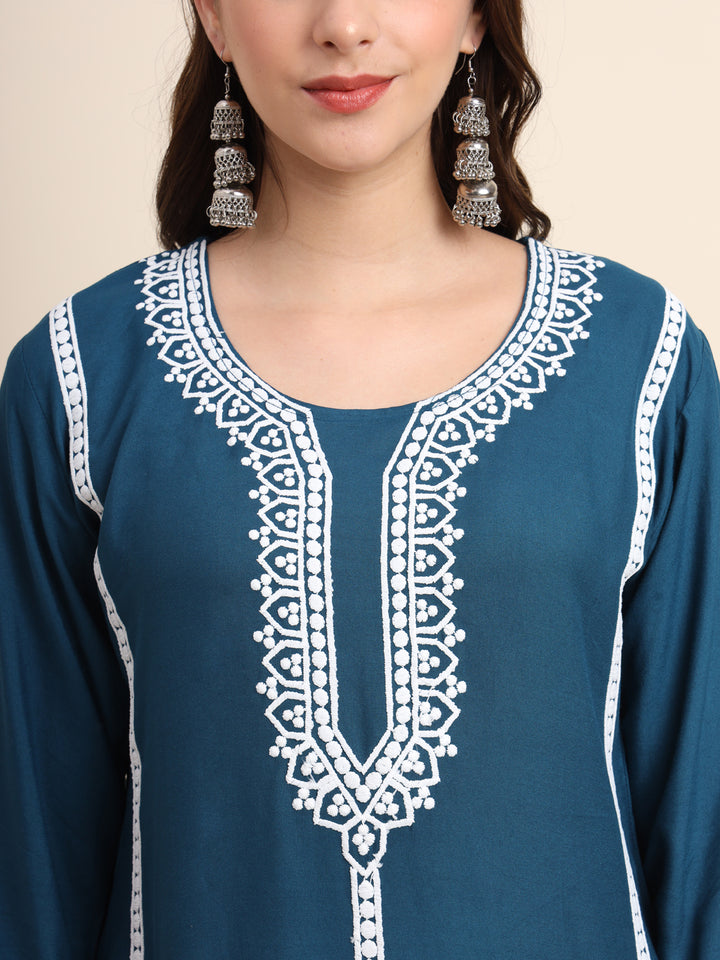 Designer Rayon Kurti | Beautiful Embroidered Ready-Made Outfit