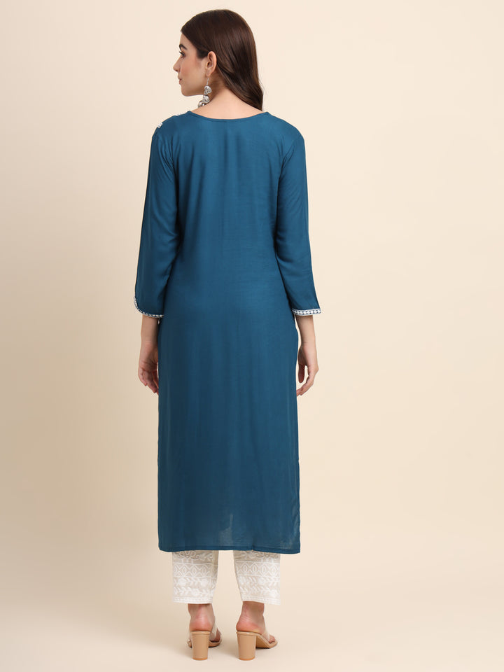 Designer Rayon Kurti | Beautiful Embroidered Ready-Made Outfit