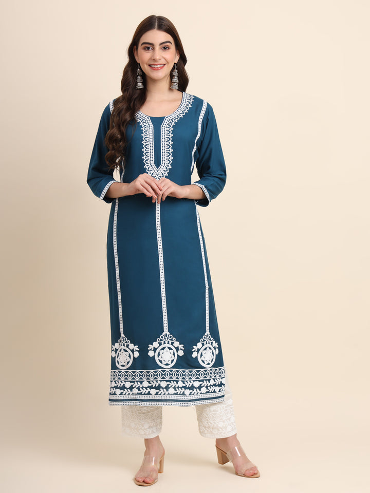 Designer Rayon Kurti | Beautiful Embroidered Ready-Made Outfit
