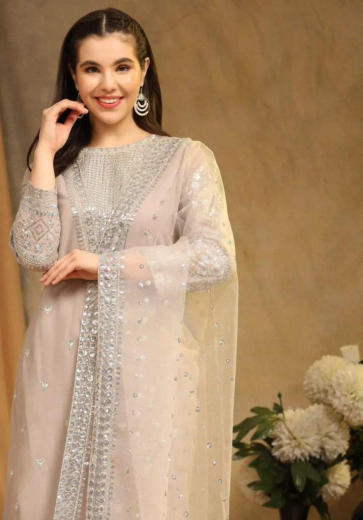 Festive Faux Georgette Suit | Designer Embroidery & Net Dupatta