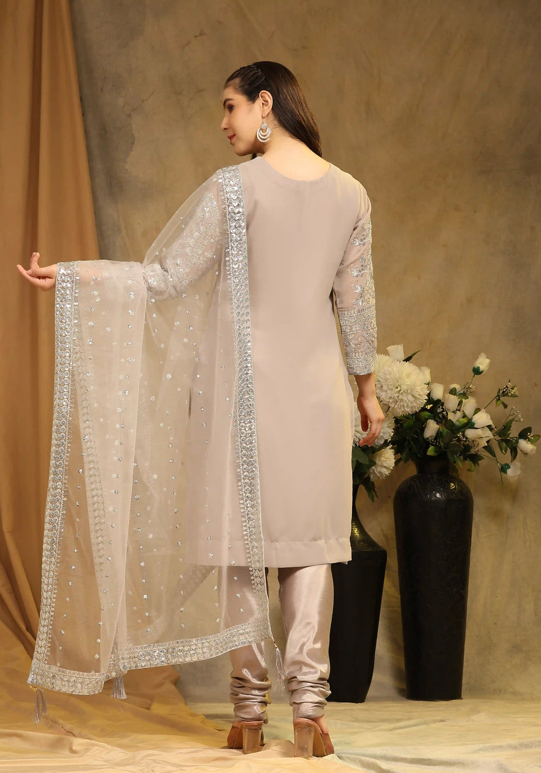 Festive Faux Georgette Suit | Designer Embroidery & Net Dupatta