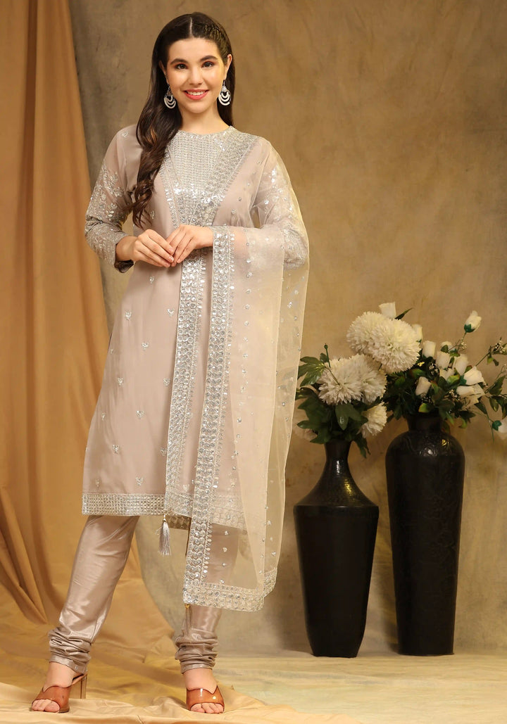 Festive Faux Georgette Suit | Designer Embroidery & Net Dupatta