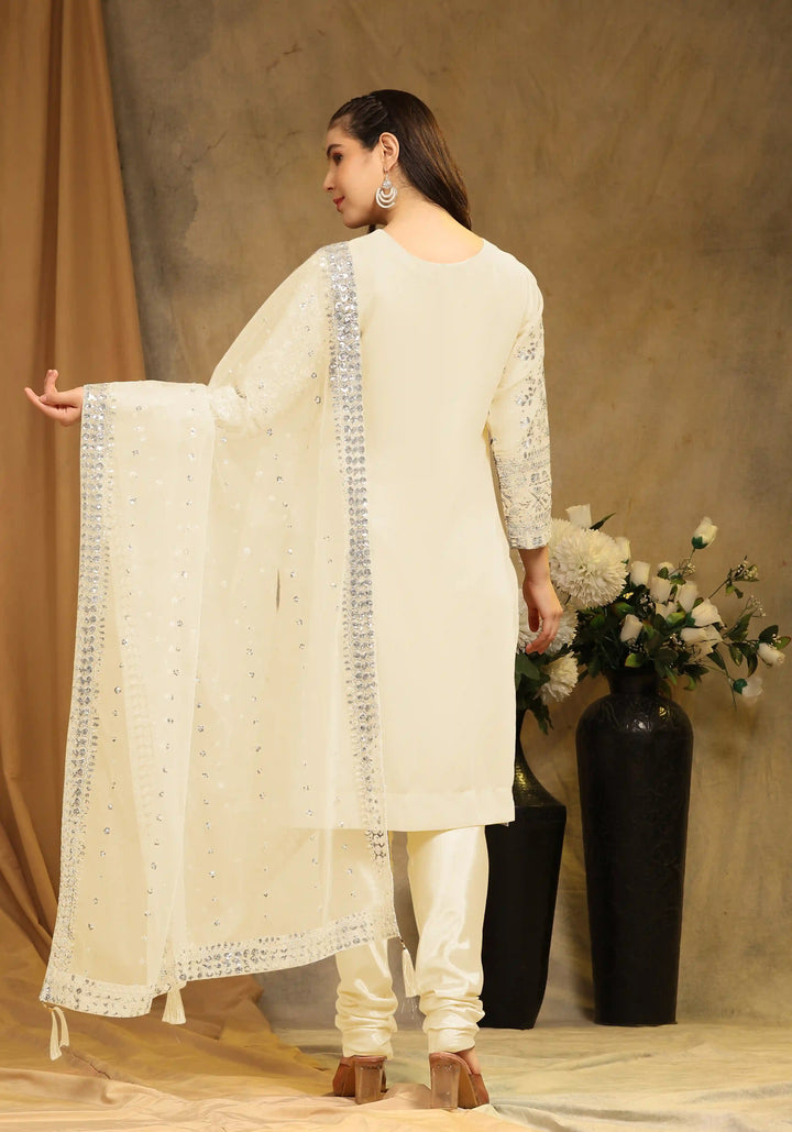 Festive Faux Georgette Suit | Designer Embroidery & Net Dupatta