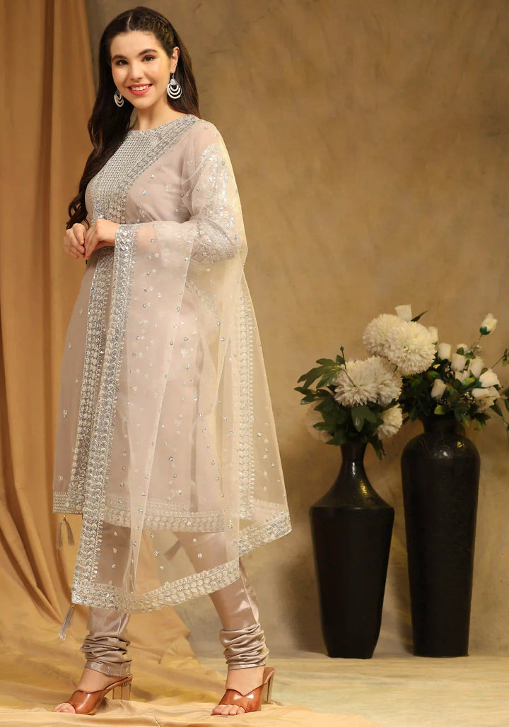 Festive Faux Georgette Suit | Designer Embroidery & Net Dupatta